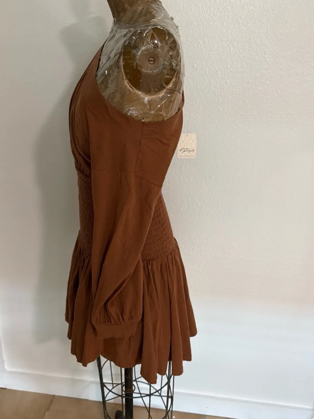 NWT Free People Scorching Hot Smocked Waist Long-Sleeve Mini Dress Size S